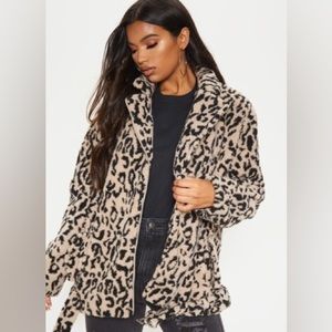 Pretty Little Thing leopard print oversized, biker jacket, size 12